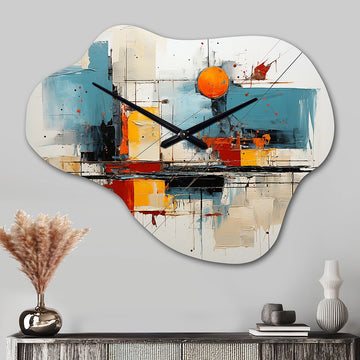 Teal Orange Bold Flow Collage - Asymmetric Metal Wall Clock